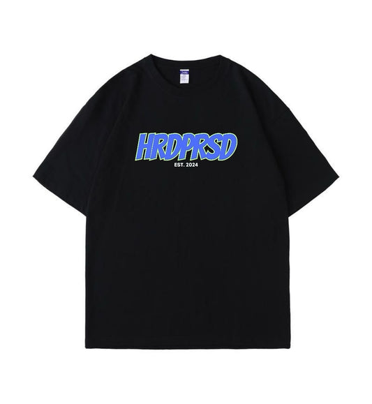 BLUE Hard Pressed Oversized Tee Embroidered - Black