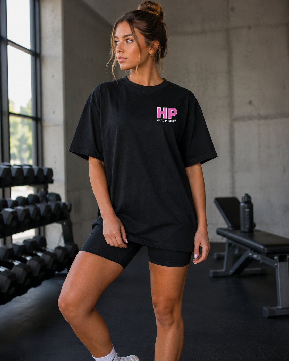 Pink Hard Pressed Oversized Tee Embroidered - Black
